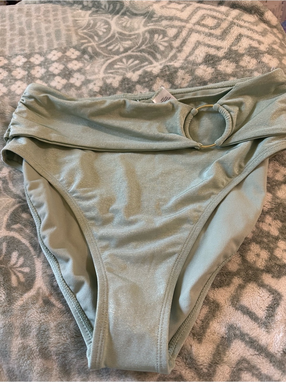 Mynah High-Waisted Sage Green Women’s Swim Bottom with Ring Detail L